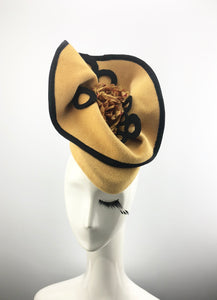 Yellow Felt Headpiece with Black Circles and Roses
