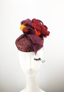 Maroon Lacquered Straw Headpiece