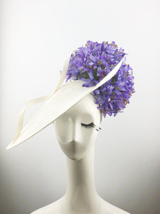 White Hat with Lavender Flowers