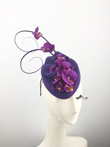 Purple Felt Headpiece with Purple Orchids