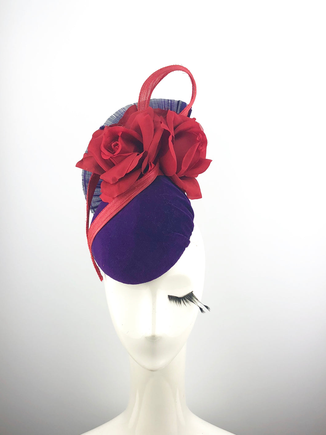 Purple Velvet Headpiece with Red Roses