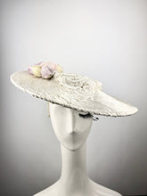 White Lacquered Straw Boater with Pastel Flowers