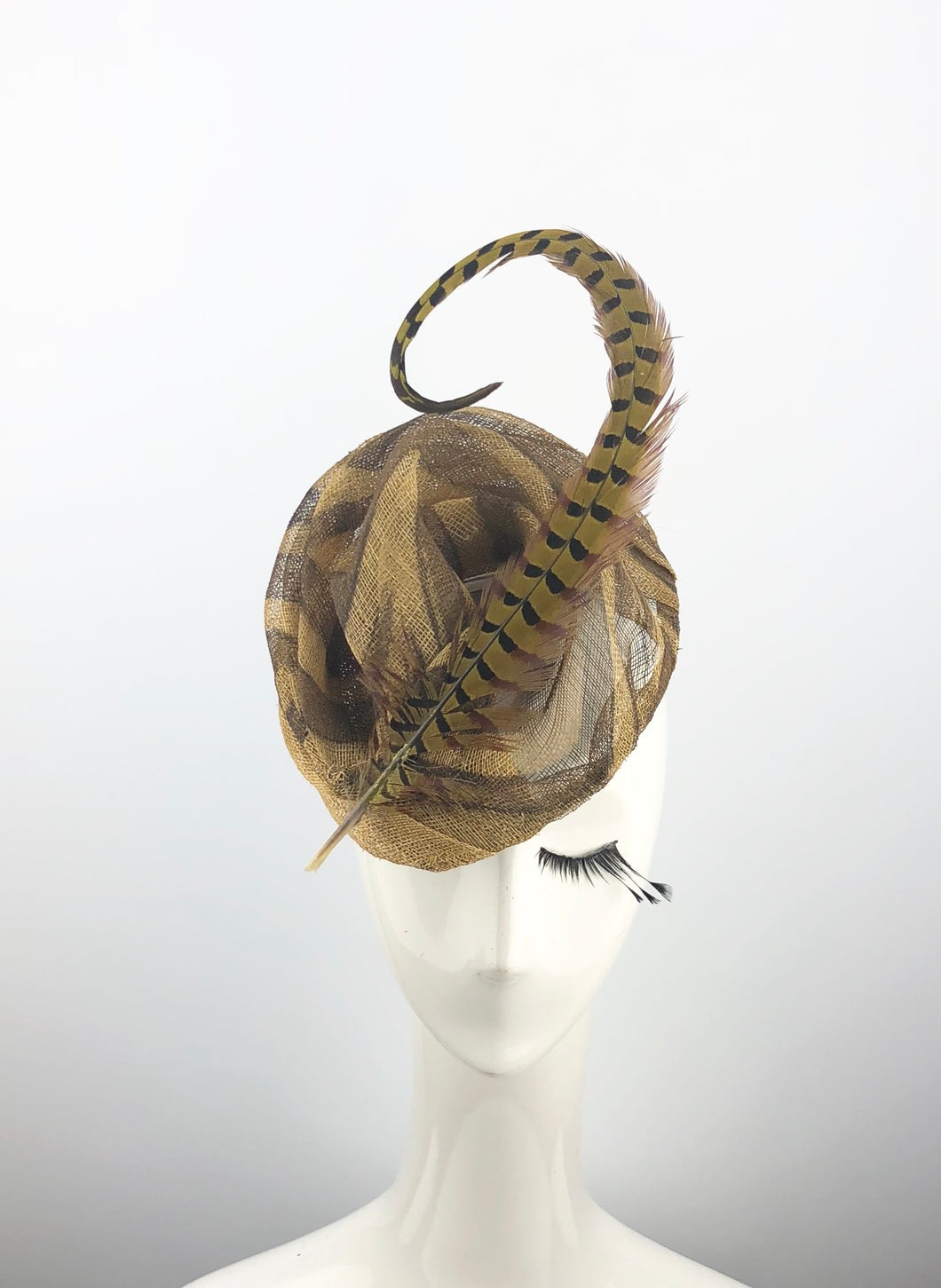 Brown Tiger Striped Sinamay Headpiece