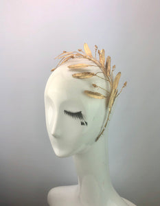 Gold Metal Feather & Seed Pearl Crown