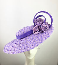 Purple Woven Braid Boater with Silk Flowers and Swirls