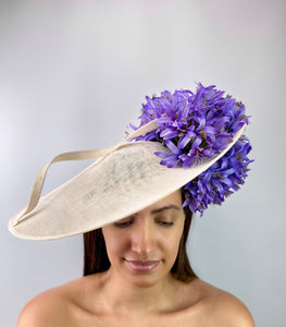 White Hat with Lavender Flowers